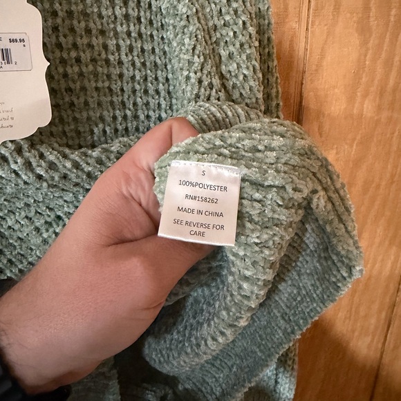 Altar\'d State Sage Green Waffle Knit Crewneck Sweater